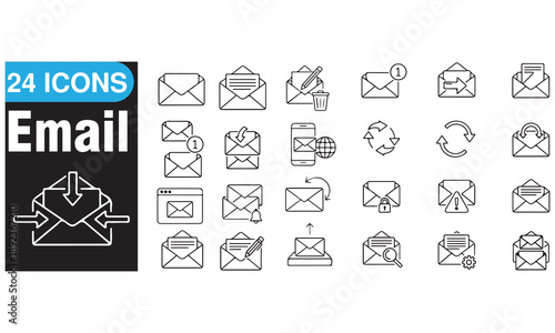 Email Line Icons Set – Message, Inbox, Mail, Notification, Communication, and Web Mail Symbols

