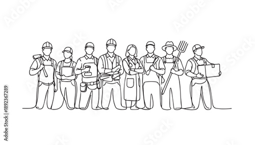 Continous line of labour worker