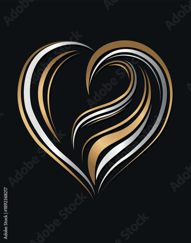 Gold and silver metallic striped heart