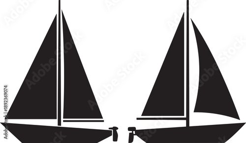 Two sailboat silhouette isolated on white background