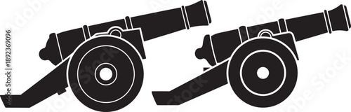 Two cannons silhouette isolated on white background