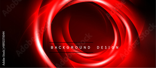 Red abstract swirls create dynamic circular design. Dark background emphasizes glowing layers, modern aesthetic.