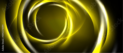 Abstract golden swirls, dynamic composition. Dark background emphasizes luminous curves, creating elegant visual impact.