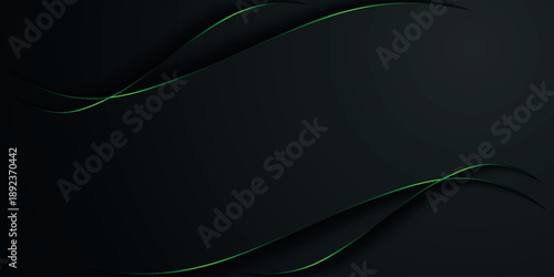 Dark gray abstract background with modern and futuristic glowing neon green stripes decoration. Overlapping shadow stroke design with empty space for text.