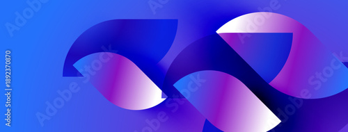 Abstract shapes blend vibrant blues, purples, whites. Dynamic composition suggests movement, energy, modern design aesthetic.