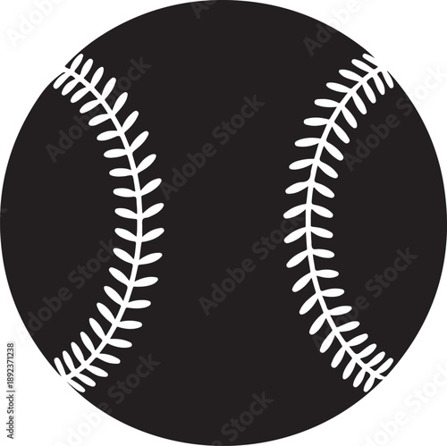 Black baseball with white stitches symbol for sport and recreation
