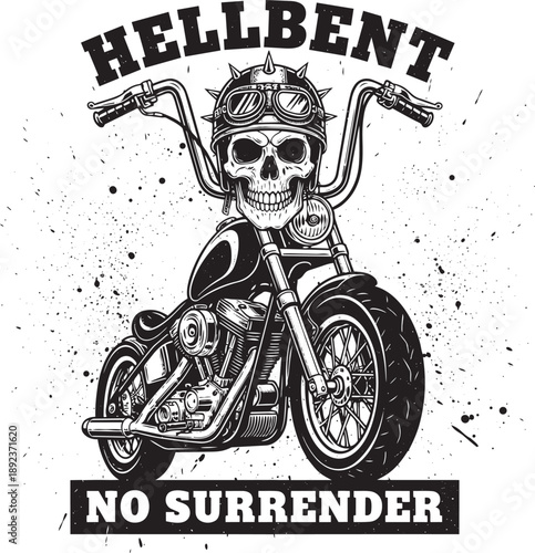 A skull riding a chopper motorcycle with goggles, embodying rebellion and freedom on the open road from a front viewpoint