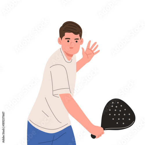 vector of male padel tennis player in different action poses such as serving, hitting, and receiving the ball. Perfect for sports design, fitness projects, game assets, training materials,mobile apps