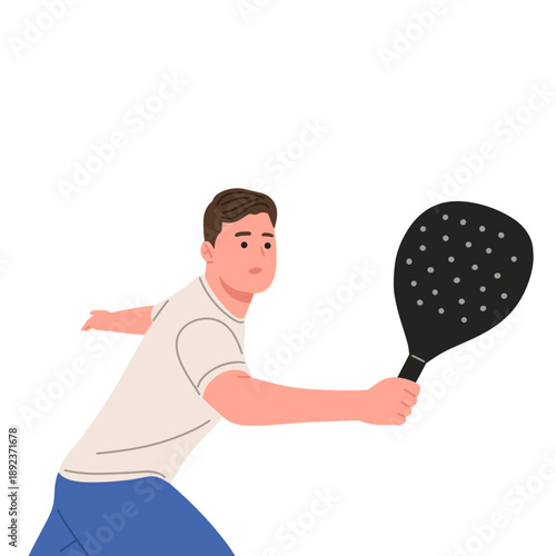 vector of male padel tennis player in different action poses such as serving, hitting, and receiving the ball. Perfect for sports design, fitness projects, game assets, training materials,mobile apps