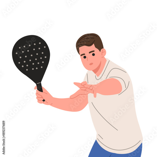vector of male padel tennis player in different action poses such as serving, hitting, and receiving the ball. Perfect for sports design, fitness projects, game assets, training materials,mobile apps