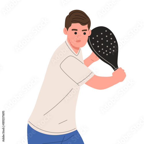 vector of male padel tennis player in different action poses such as serving, hitting, and receiving the ball. Perfect for sports design, fitness projects, game assets, training materials,mobile apps