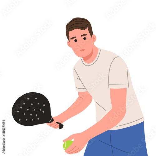 vector of male padel tennis player in different action poses such as serving, hitting, and receiving the ball. Perfect for sports design, fitness projects, game assets, training materials,mobile apps