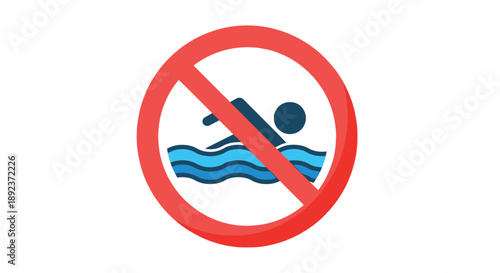 A universally recognized graphic illustration of a circular red prohibition sign indicating that swimming is strictly forbidden in this specific area or body of water