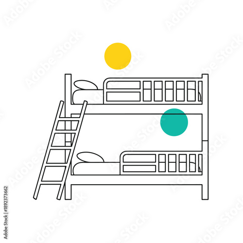 Bunk beds with ladder and colored circles on white background vector