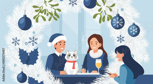 Festive gathering with a raccoon pet, friends signing papers