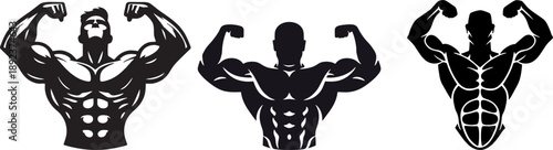 Bodybuilder Muscle Man Posing Silhouette Vector Set