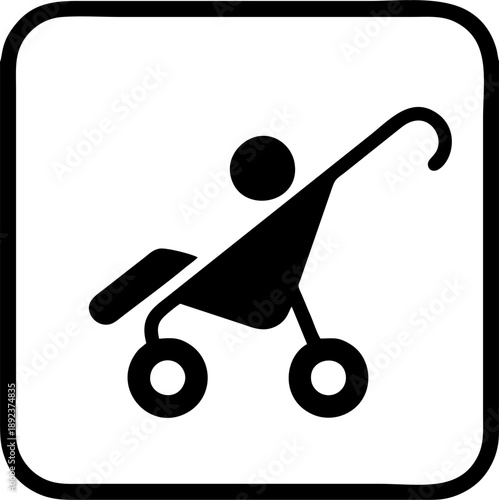 Baby Stroller Zone Sign and Pram Symbol Vector Icon