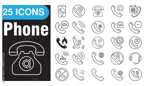 Phone Icons Set — Line Vector Telephone Symbols for Communication, Call, Mobile App, and Customer Support Design