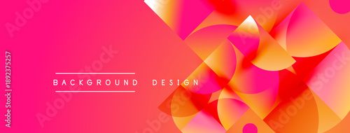 Bright pink backdrop features overlapping orange shapes. Modern design elements create dynamic visual texture. Text reads background design.