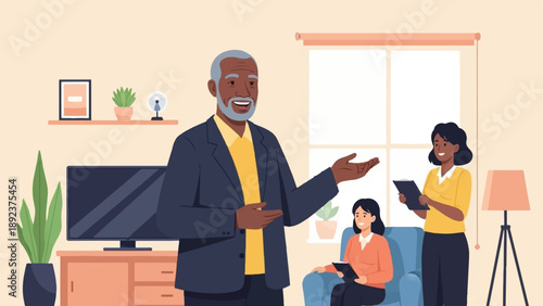 Diverse group in a casual meeting at home, discussing plans