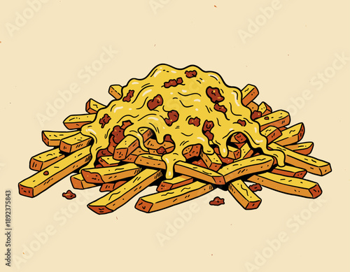Fast Food Illustration Set Cheeseburger Pizza Fries Chicken Wings Mozzarella Sticks Vector Style