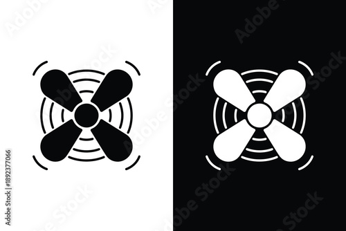 Minimal fan icon with motion lines – Black and white airflow symbol