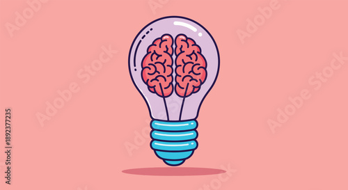 Brain Inside Light Bulb Symbolizing Idea Generation Illustration.