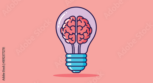 Brain Inside Light Bulb Symbolizing Idea Generation.
