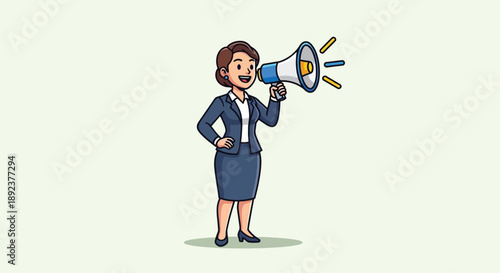 Businesswoman with Megaphone Announcing Important News.