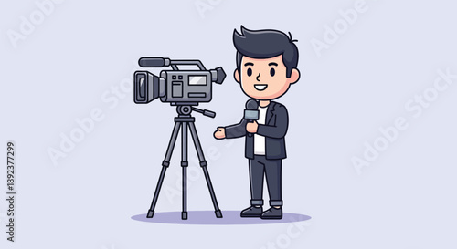 Cartoon Male Reporter with Camera.
