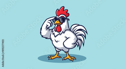 Cool Rooster Wearing Sunglasses Cartoon Vector Illustration.