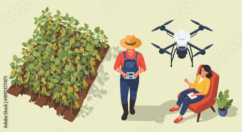 Farmer uses drone technology for agricultural observation and analysis
