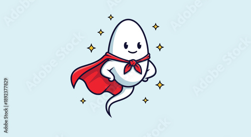 Cute Sperm Superhero Cartoon Illustration.