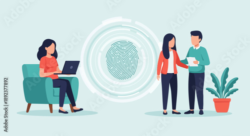 Digital identity confirmation with fingerprint scanning in modern office