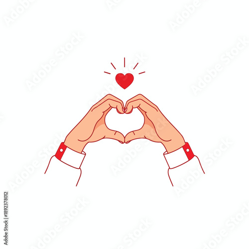 Hands forming a heart shape with a glowing heart above.