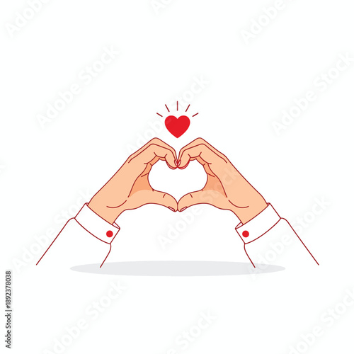 Hands forming a heart shape with a small red heart above Illustration.