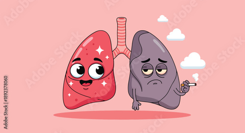 Healthy and Unhealthy Lungs Comparison Cartoon Illustration.