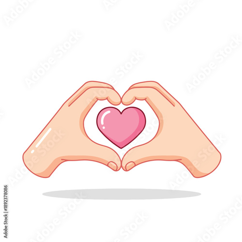 Heart Shape Hand Gesture with Pink Heart Symbol.