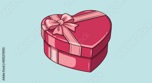 Heart Shaped Gift Box with Pink Ribbon on Light Blue Background.