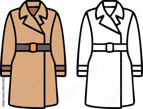 Beige Trench Coat Outerwear Fashion Vector Icon