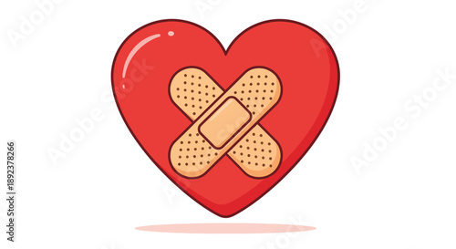 Red Heart with Bandages Illustration.