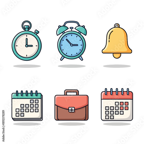 Time Management and Business Icons Set.