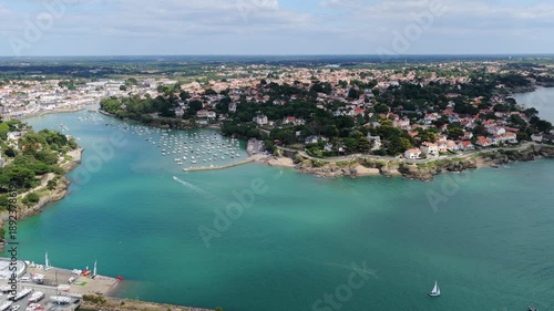 Aerial of Pornic (France) with landscape and marina
