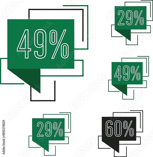 Green promotional labels with percentage discount on sales banner