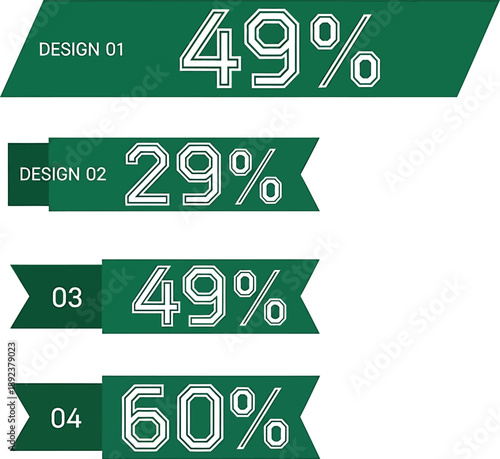 Set of four green banners with percentages for design or infographics