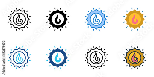 Solar flare icons set multiple style collection. Editable stroke 
