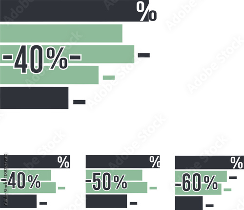 Minus forty fifty sixty percent horizontal discount bars set vector