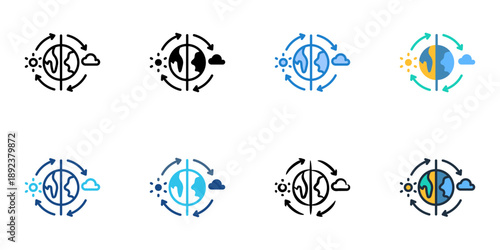 Climate change icons set multiple style collection. Editable stroke 
