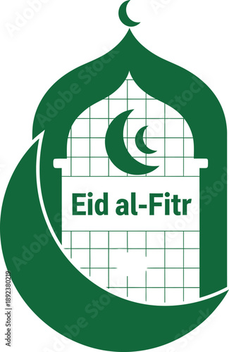 Eid al-Fitr design with mosque dome and crescent moon illustration
