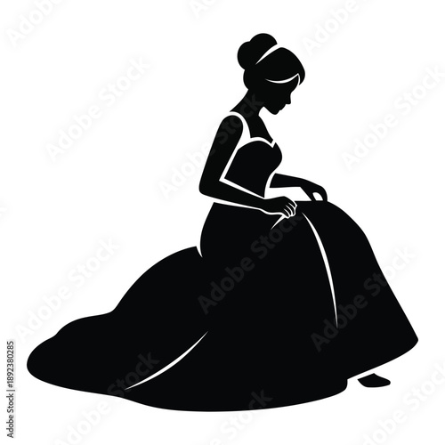 Silhouette of a bride in a grand ball gown, posing gracefully and embodying wedding day elegance.
